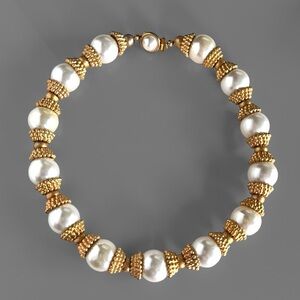 Vintage Chunky Pearl & Gold Beaded Necklace
